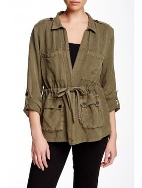 Sanctuary Olive Green Linen Blend Utility Jacket Tie Waist Size Small